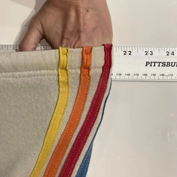 AVIATOR NATION Sweatpants S Cream Rainbow-Stripes Logo-Embroidery Jogger USA - Picture 8 of 14